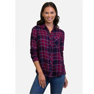 Beach Lunch Lounge Charlie Plaid Button Up Long Sleeve Boho Flannel Pocket Shirt